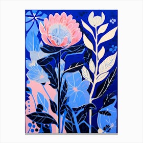 Blue Flower Illustration Protea 2 Canvas Print