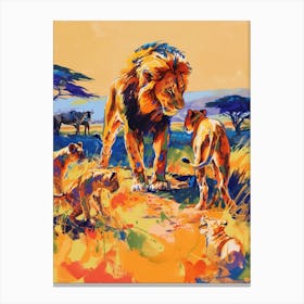 Masai Lion Interaction With Other Wildlife Fauvist Painting 1 Canvas Print