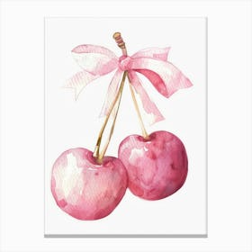 Cherries And Bow Painting Trendy Retro Watercolour Coquette Kitchen Canvas Print