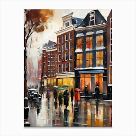 Amsterdam cafes, winter season, winter oil colors, pedestrians in the street, winter clothes, rain falling, Amsterdam print, Netherlands print, travel gift, Netherlands poster.12 6 Leinwandbild