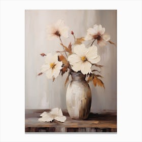 Hibiscus, Autumn Fall Flowers Sitting In A White Vase, Farmhouse Style 3 Canvas Print