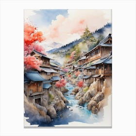 Watercolor Of Japanese Village 2 Canvas Print
