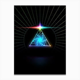 Neon Geometric Glyph in Candy Blue and Pink with Rainbow Sparkle on Black n.0048 Canvas Print