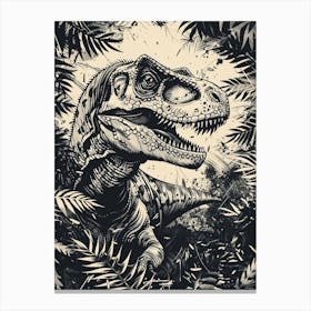 Plateosaurus Dinosaur Black Ink & Sepia Illustration 3 Canvas Print