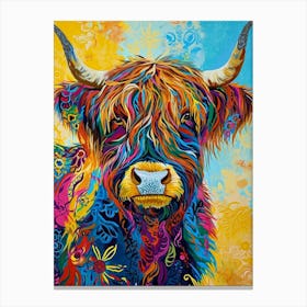 Kitsch Colourful Highland Cow 4 Canvas Print
