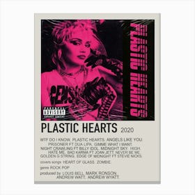 Plastic Hearts By Miley Cyrus Minimalist Poster 2 Canvas Print