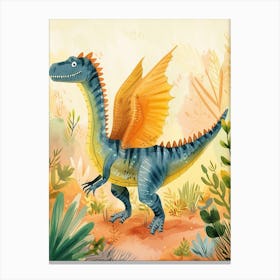 Cute Spinosaurus With Wings Watercolour Canvas Print