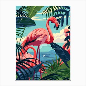 Greater Flamingo Greece Tropical Illustration 3 Canvas Print