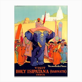 India, Blue Elephant From Holy Isipatana (Sarnath) Canvas Print