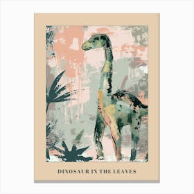 Dinosaur & Leaves Pastel Painting Poster Canvas Print