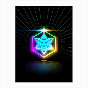 Neon Geometric Glyph in Candy Blue and Pink with Rainbow Sparkle on Black n.0287 Canvas Print