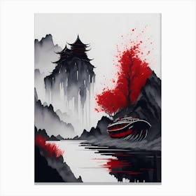 Chinese Ink Painting Landscape Sunset (17) Canvas Print