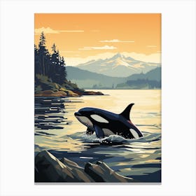 Orca Whale With Mountain Background Canvas Print