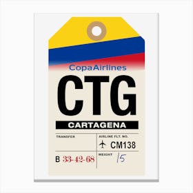 Cartegena (CTG) Colombia Vintage Airline Luggage Tag Canvas Print