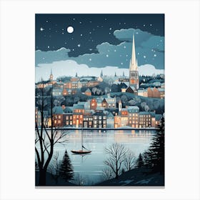 Winter Travel Night Illustration Plymouth United Kingdom 1 Canvas Print