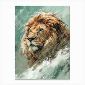 An African Lion Facing A Storm Acrylic Painting 3 Canvas Print