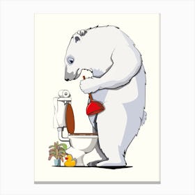 Polar Bear Unblocking Toilet Canvas Print