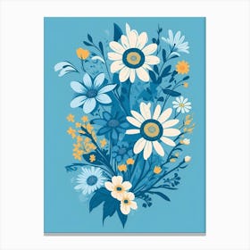 Beautiful Flowers Illustration Vertical Composition In Blue Tone 6 Canvas Print