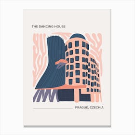 The Dancing House   Prague, Czechia, Warm Colours Illustration Travel Poster 2 Canvas Print