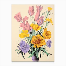 Colourful Flower Still Life Risograph Style 23 Canvas Print