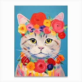 British Shorthair Cat With A Flower Crown Painting Matisse Style 1 Canvas Print