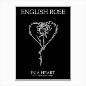 English Rose In A Heart Line Drawing 4 Poster Inverted Canvas Print