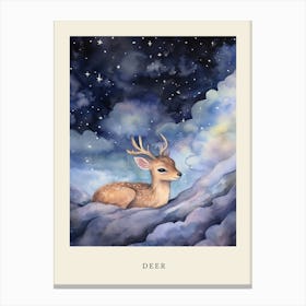 Baby Deer Sleeping In The Clouds Nursery Poster Canvas Print