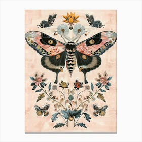 Pink Butterflies William Morris Style 6 Canvas Print