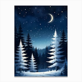 Christmas Night In The Forest Canvas Print