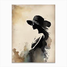 Silhouette Of A Woman In A Hat Canvas Print