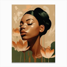 Black Woman With Lotus Flowers Canvas Print