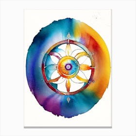 Dharma Wheel, Symbol, Third Eye Watercolour 4 Canvas Print