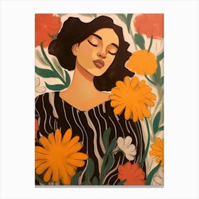 Woman With Autumnal Flowers Marigold 2 Canvas Print