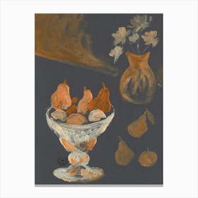 Fruits In A Vase - gray beige orange vertical still life kitchen food floral flower hand painted Canvas Print