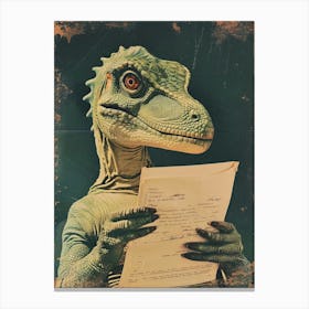 Dinosaur & A Letter Retro Collage 3 Canvas Print