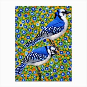 Blue Jay Yayoi Kusama Style Illustration Bird Canvas Print