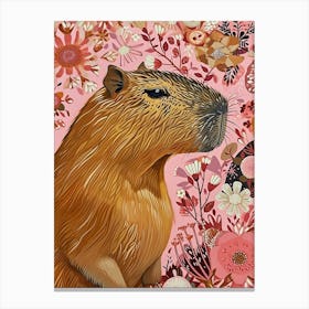Floral Animal Painting Capybara 2 Canvas Print