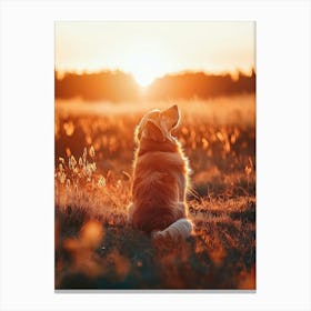 Golden Retriever At Sunset.Generated AI. Art Print Leinwandbild