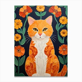 Orange Cat With Flowers Canvas Print