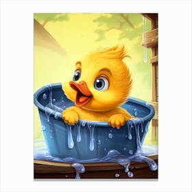 Cartoon Duckling In The Bath 1 Canvas Print