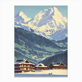 Verbier, Switzerland Ski Resort Vintage Landscape 2 Skiing Poster Canvas Print