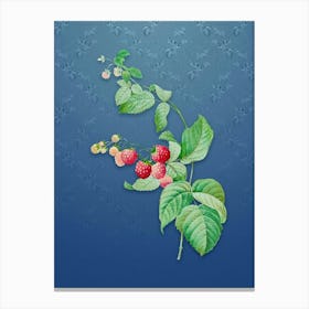 Vintage Red Berries Botanical on Bahama Blue Pattern n.0891 Canvas Print