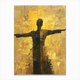 Silhouette With Outstretched Arms – Abstract Textured Art In Gold Tones Canvas Print