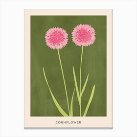Pink & Green Cornflower 2 Flower Poster Canvas Print