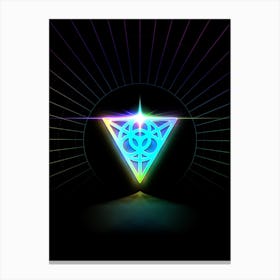 Neon Geometric Glyph in Candy Blue and Pink with Rainbow Sparkle on Black n.0030 Canvas Print