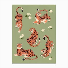 Fierce Tigers In Green Canvas Print