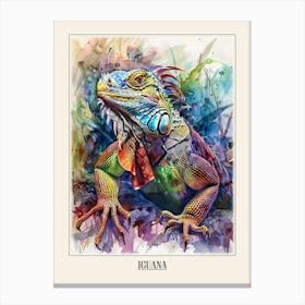 Iguana Colourful Watercolour 1 Poster Canvas Print
