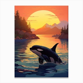 Warm Tones Graphic Design Orca Whale At Sunset 2 Canvas Print