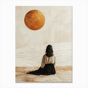 Woman Sitting In The Sand Canvas Print