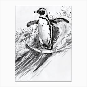 King Penguin Surfing Waves 1 Canvas Print